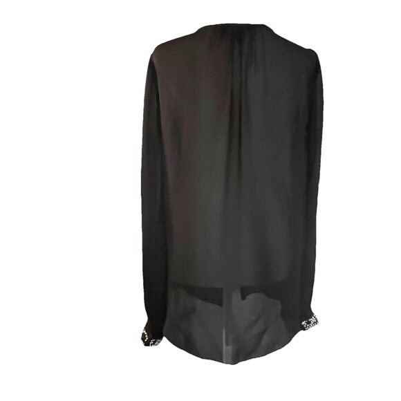 Elizabeth And James Silk Blouse Pearly Cuff Detail Black Size Medium - Picture 10 of 16